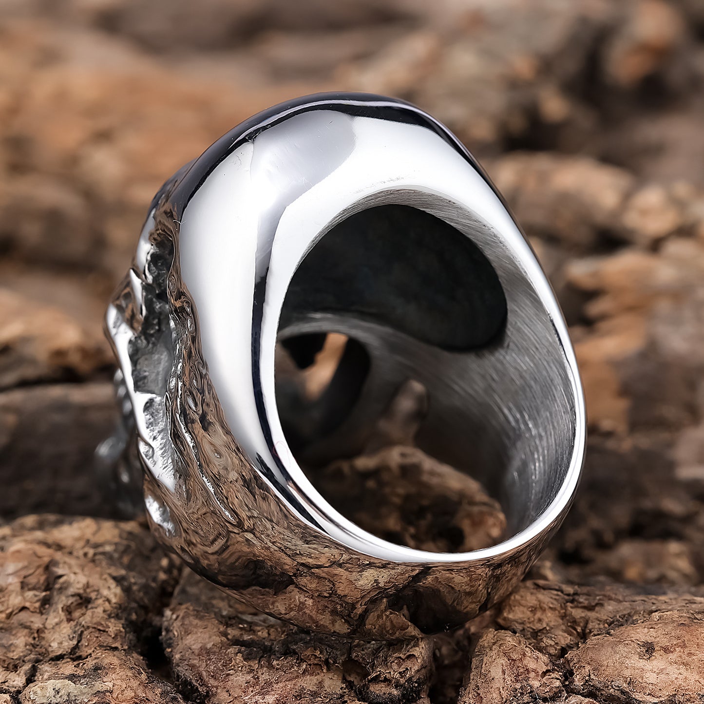 Men's Gothic Zombie Skull Ring – Long Teeth Design, Black Polished Titanium Steel, Wholesale