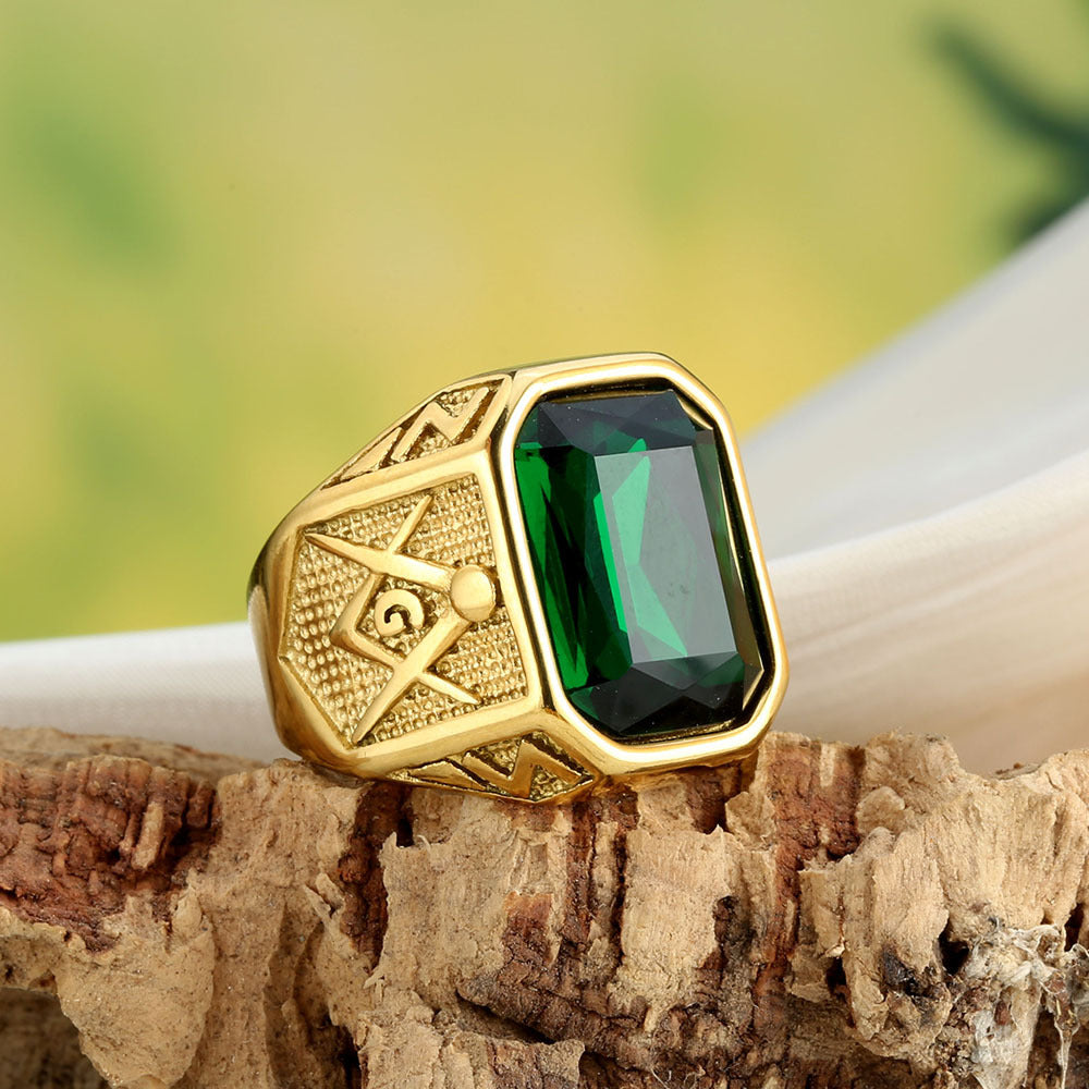 New Stainless Steel Masonic Ring – Stylish Personalized Gemstone Stainless Steel Band