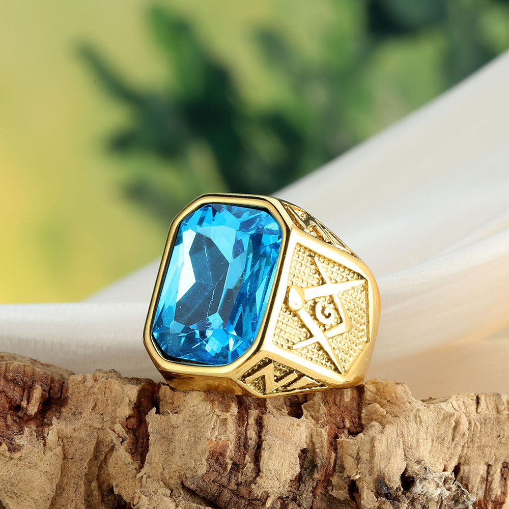 New Stainless Steel Masonic Ring – Stylish Personalized Gemstone Stainless Steel Band