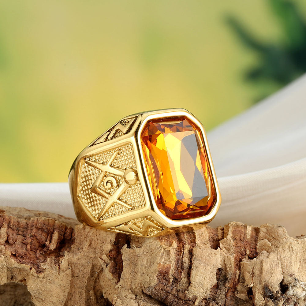 New Stainless Steel Masonic Ring – Stylish Personalized Gemstone Stainless Steel Band