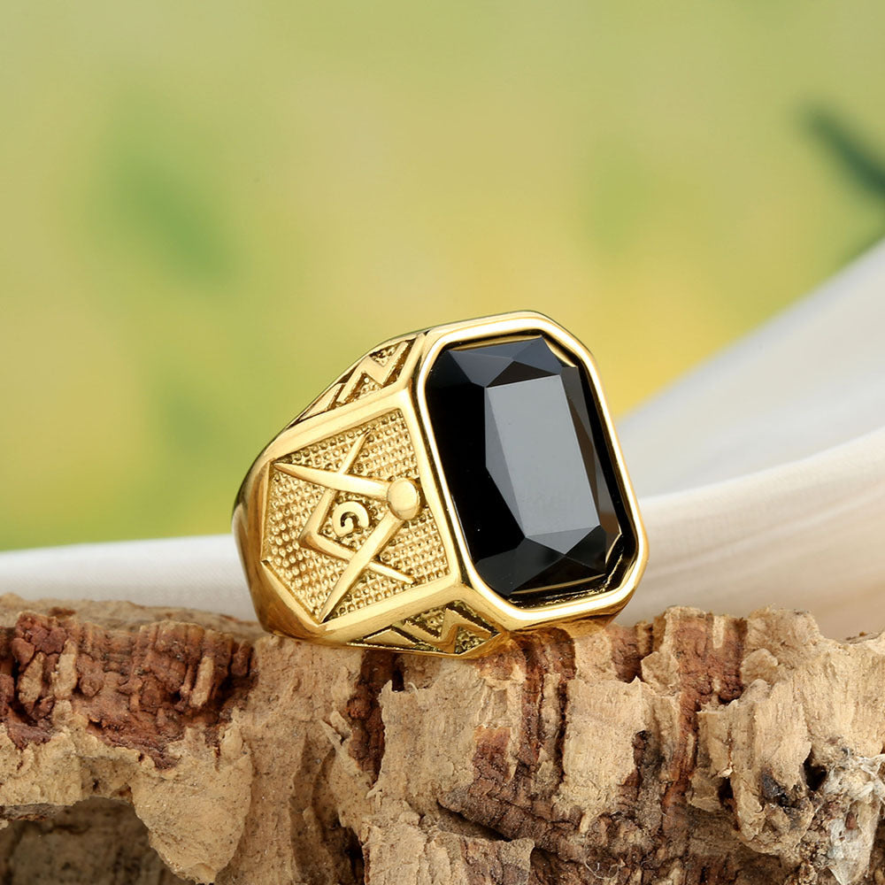 New Stainless Steel Masonic Ring – Stylish Personalized Gemstone Stainless Steel Band