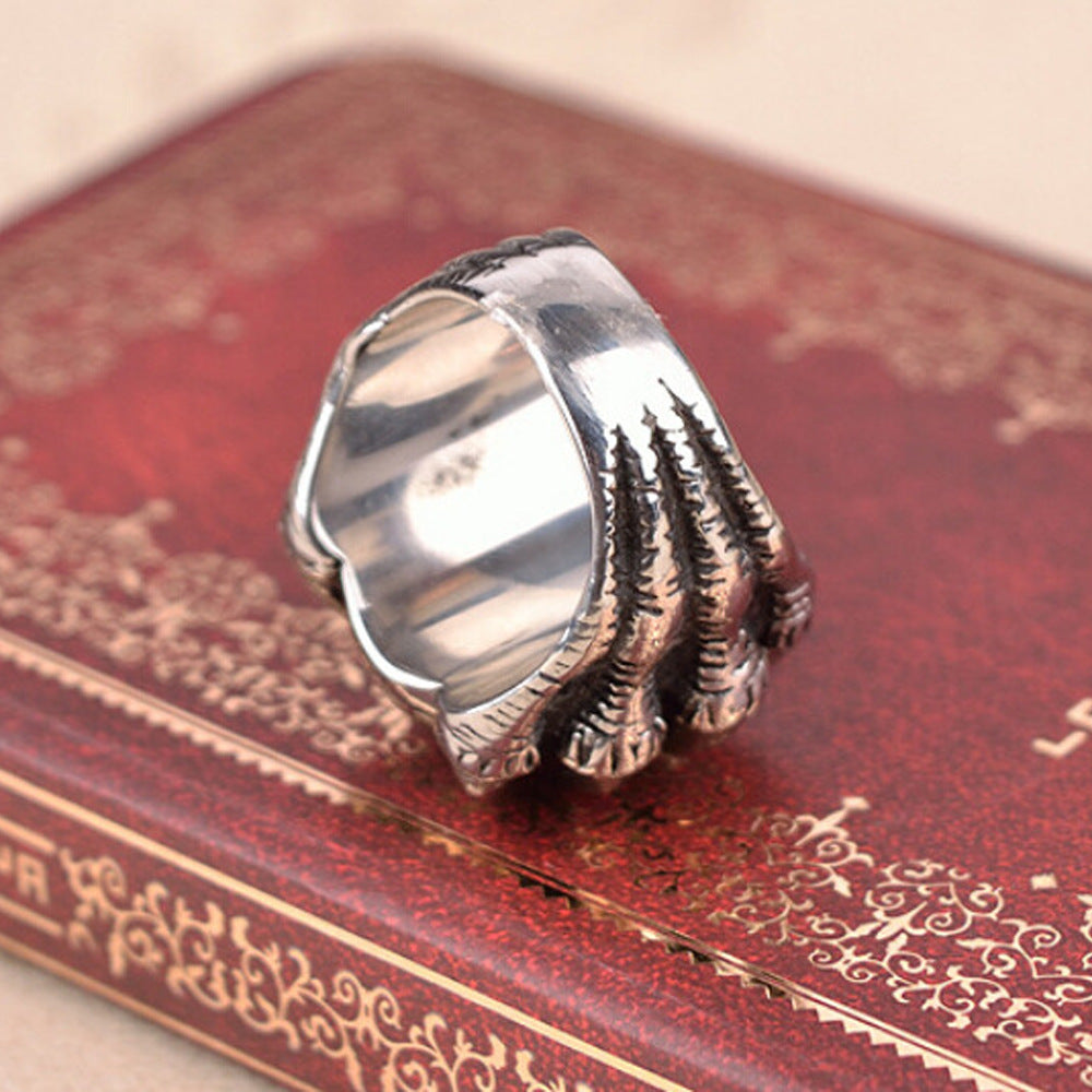 Men's Gothic Dragon Claw Ring – Vintage Punk Red Crystal Statement Jewelry