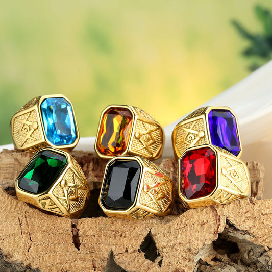 New Stainless Steel Masonic Ring – Stylish Personalized Gemstone Stainless Steel Band