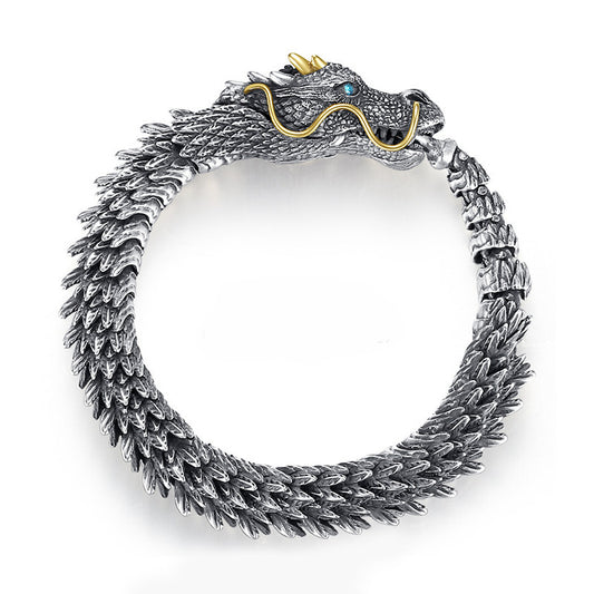 Men's Dragon - themed Bracelet: Retro, Dominant, and Trendy. Features a dragon - bone design with a minimalist and high - end style. Presenting a large black snake - shaped dragon