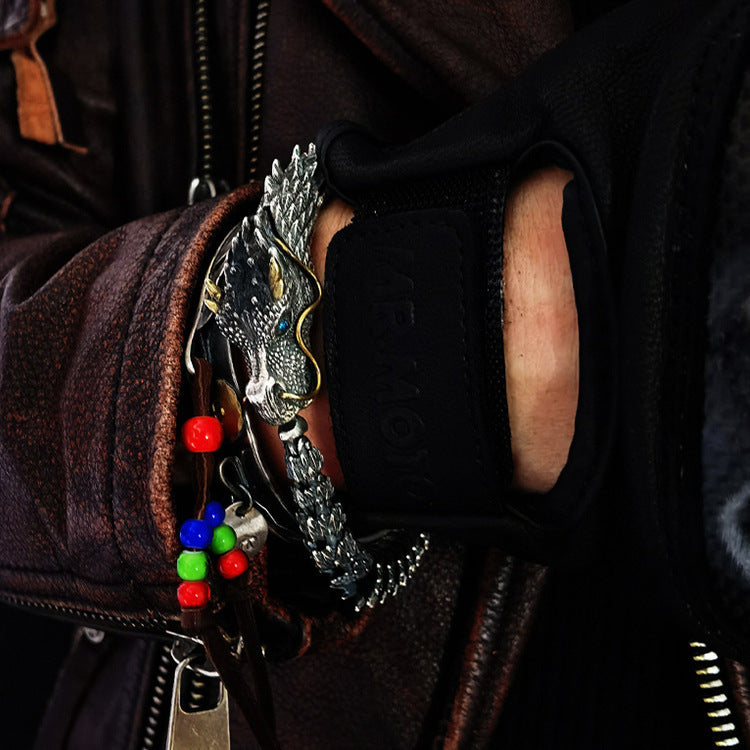 Men's Dragon - themed Bracelet: Retro, Dominant, and Trendy. Features a dragon - bone design with a minimalist and high - end style. Presenting a large black snake - shaped dragon