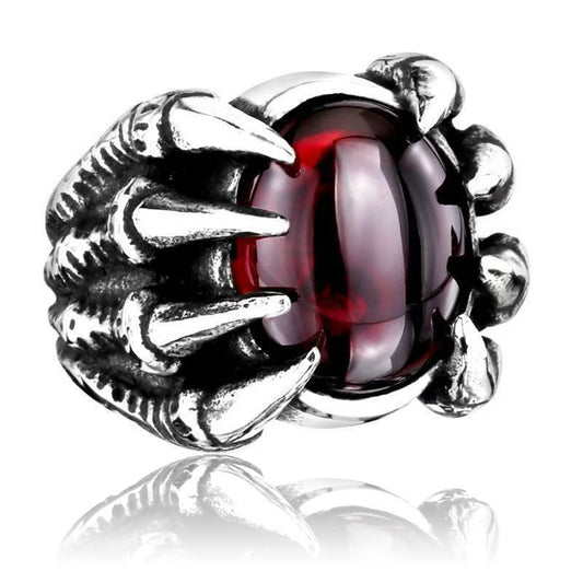 Men's Gothic Dragon Claw Ring – Vintage Punk Red Crystal Statement Jewelry