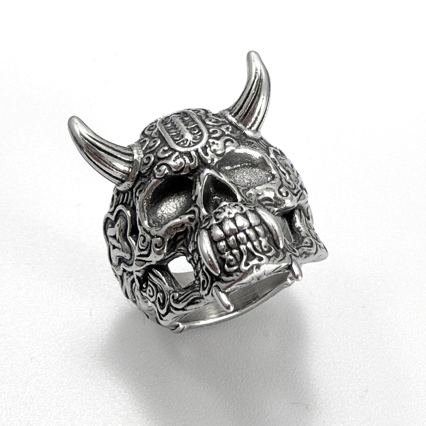 Vintage Horned Skull Ring - Gothic Stainless Steel Biker Jewelry Punk Stainless Steel Skull Ring