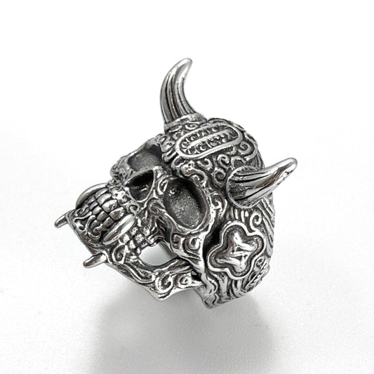 Vintage Horned Skull Ring - Gothic Stainless Steel Biker Jewelry Punk Stainless Steel Skull Ring