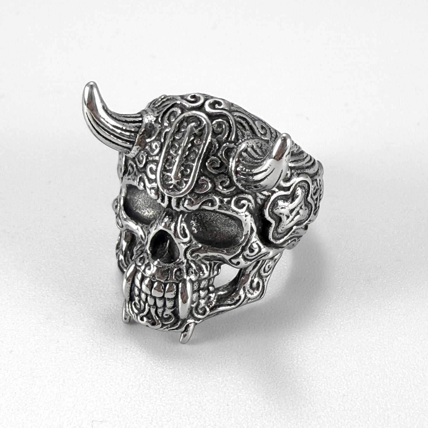 Vintage Horned Skull Ring - Gothic Stainless Steel Biker Jewelry Punk Stainless Steel Skull Ring