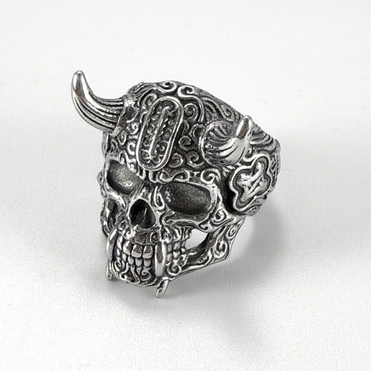 Vintage Horned Skull Ring - Gothic Stainless Steel Biker Jewelry Punk Stainless Steel Skull Ring