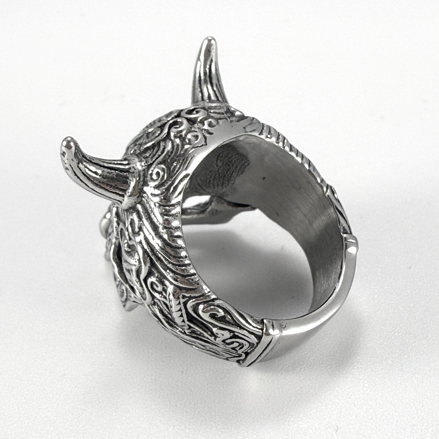 Vintage Horned Skull Ring - Gothic Stainless Steel Biker Jewelry Punk Stainless Steel Skull Ring