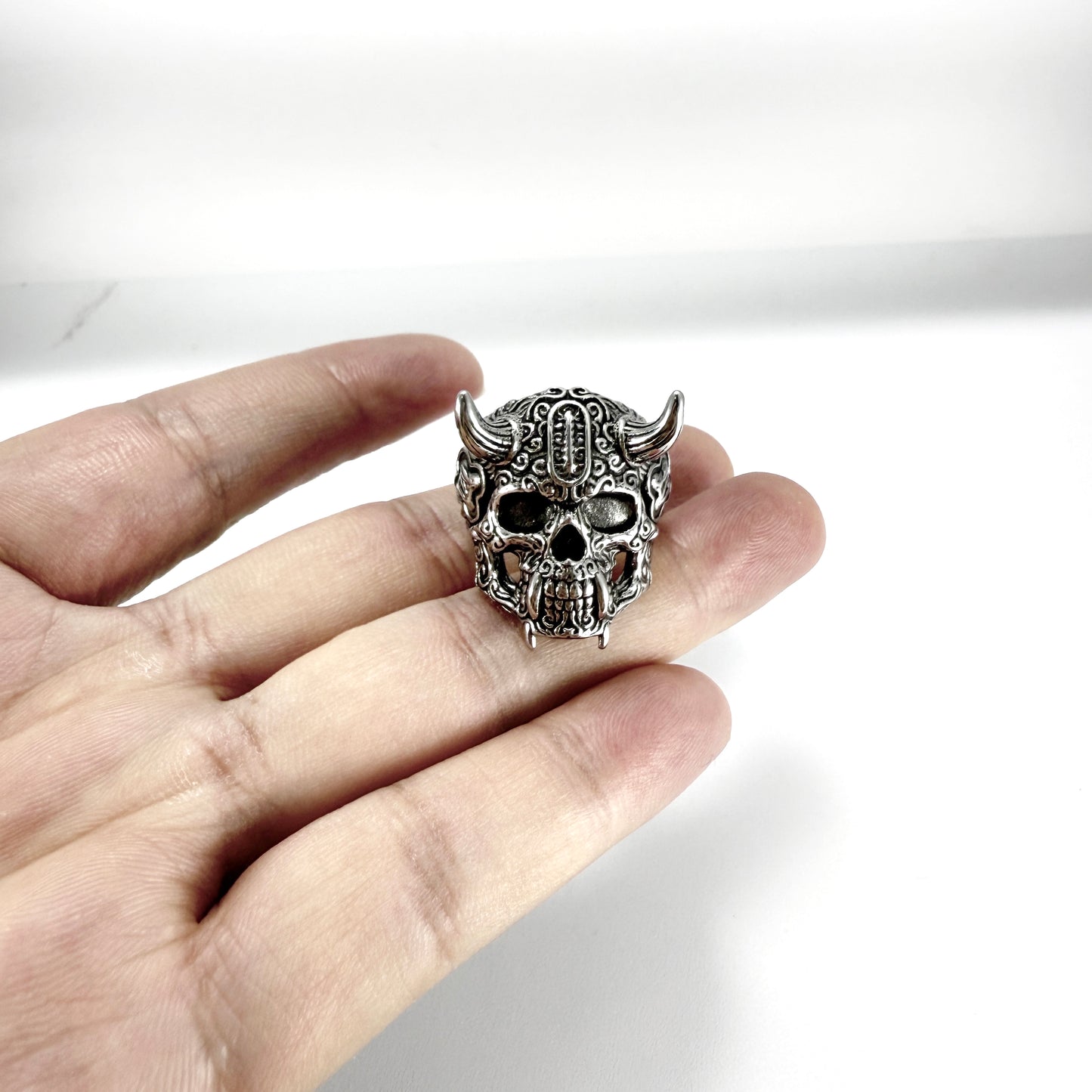 Vintage Horned Skull Ring - Gothic Stainless Steel Biker Jewelry Punk Stainless Steel Skull Ring